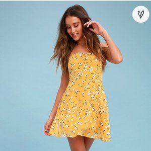 Lulus Daisies Go By Mustard Yellow Floral Print Dress